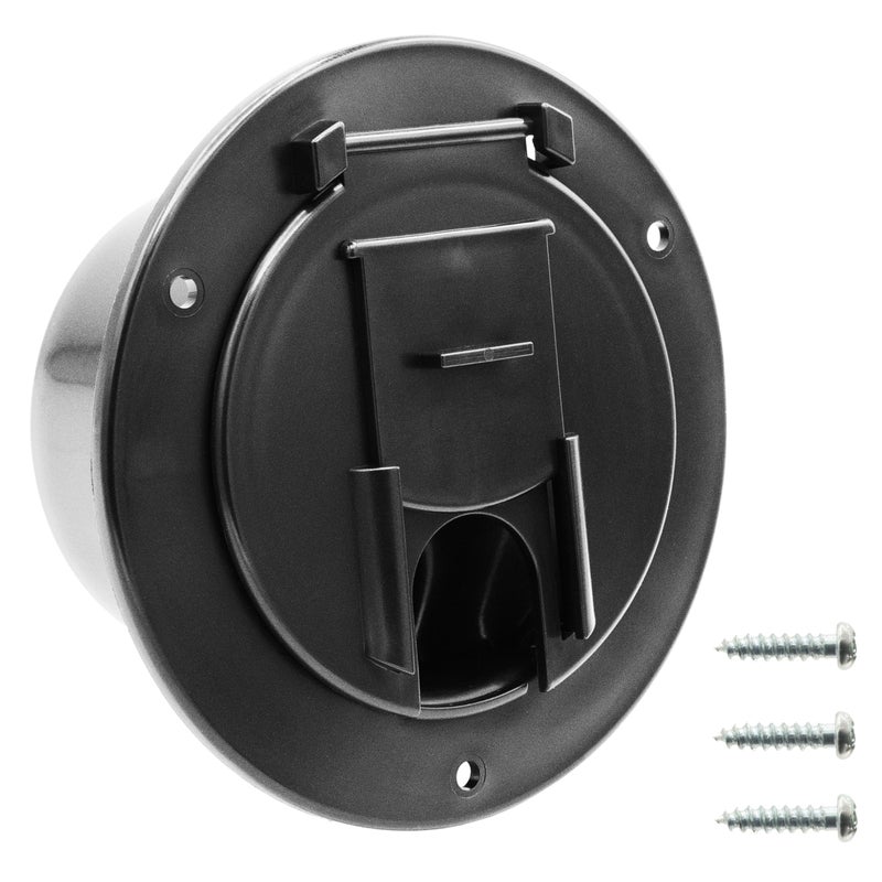 Halotronics RV 5-inch Round Electric Cable Hatch for 30 and 50 Amp Cords (Black) - Image 1
